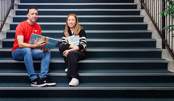 Accounting students on stairs